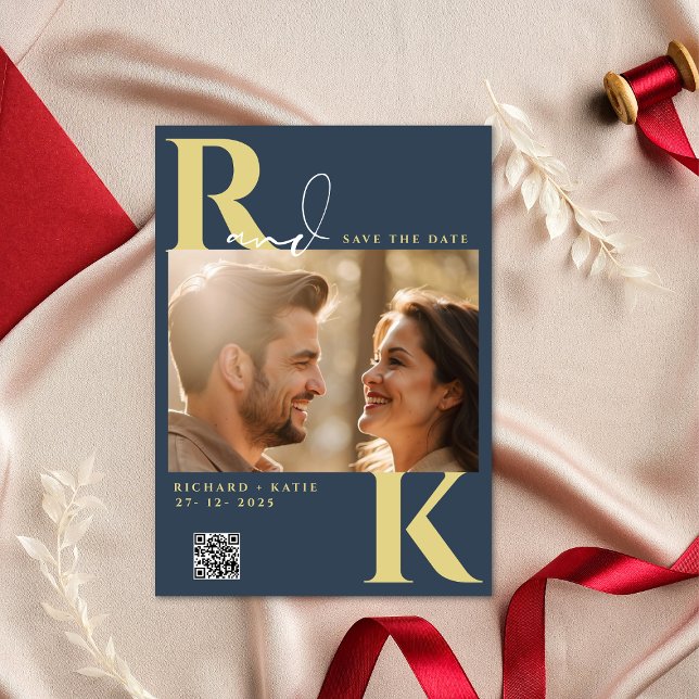 Invitation Monogramme moderne brillant Gras bleu marine photo (Créateur téléchargé)