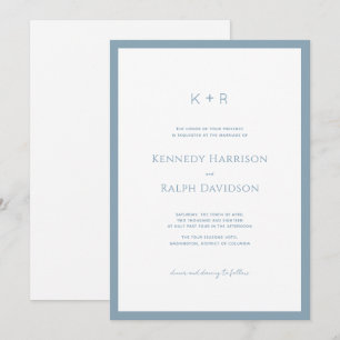 Invitation Monogramme moderne classique Bordure bleu ardoise