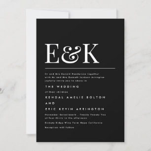 Invitation Monogramme moderne élégant Mariage noir blanc