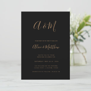 Invitation Monogramme moderne élégant Mariage or noir