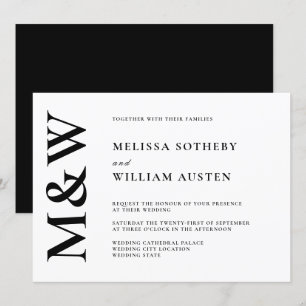 Invitation Monogramme moderne Gras noir et blanc Mariage