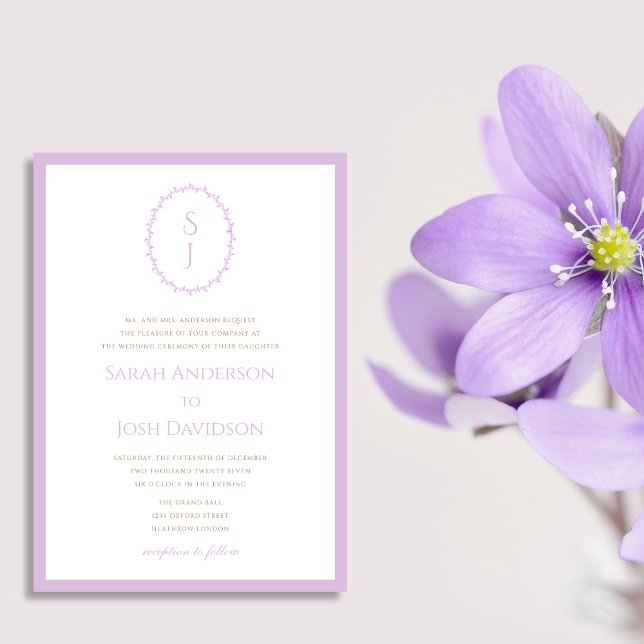 Invitation Monogramme moderne Lavender Purple Classy (Créateur téléchargé)