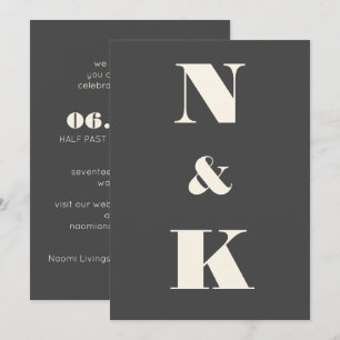 Invitation Monogramme moderne minimaliste Mariage noir et bla