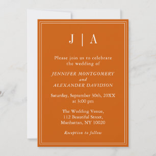 Invitation Monogramme Moderne Simple Brûlé Orange Blanc Maria