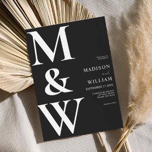 Invitation Monogramme moderne simple Mariage noir et blanc