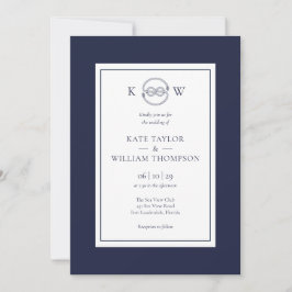 Invitation Monogramme noeud nautique Mariage bleu marine