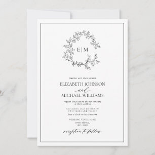 Invitation Monogramme noir blanc Crest Mariage Détails