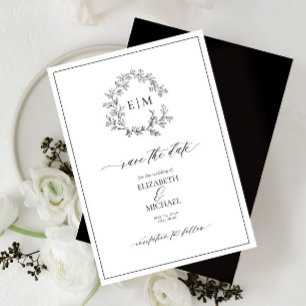 Invitation Monogramme noir blanc en poitrine feuillu Enregist