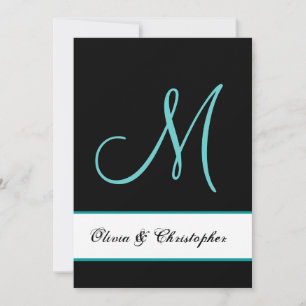 Invitation Monogramme noir et aqua Mariage damassé
