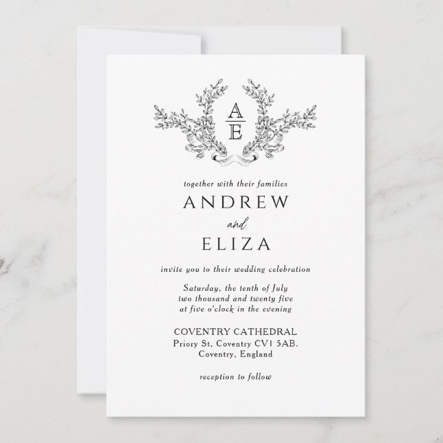 Invitation Monogramme noir et blanc de luxe classi (Devant)