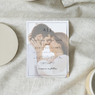 Invitation Monogramme noir et blanc Mariage de superposition 