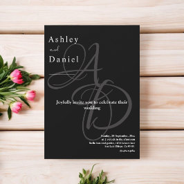 Invitation Monogramme noir et blanc minimal Mariage élégant