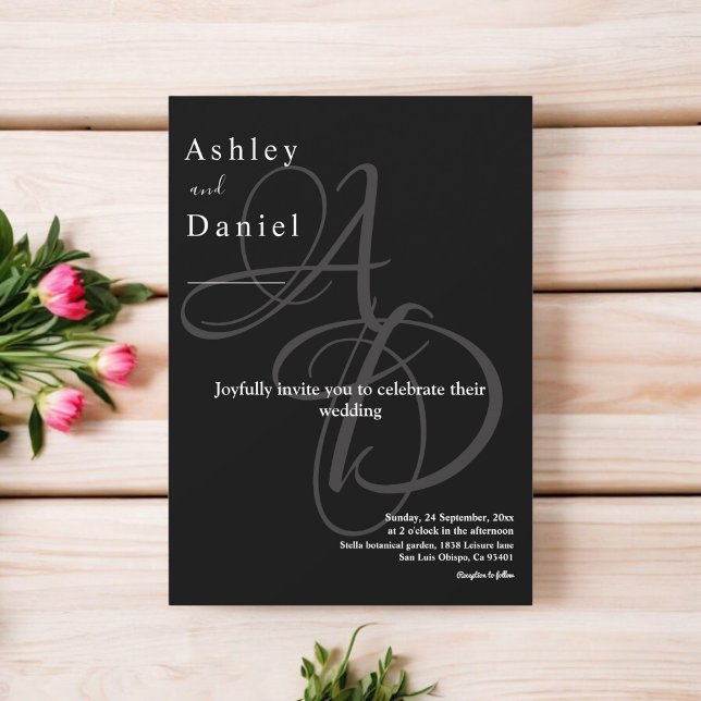 Invitation Monogramme noir et blanc minimal Mariage élégant (Créateur téléchargé)