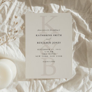 Invitation Monogramme noir et ivoire moderne Mariage minimali