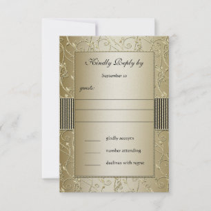 Invitation Monogramme noir et or, motif floral tourbillonnant