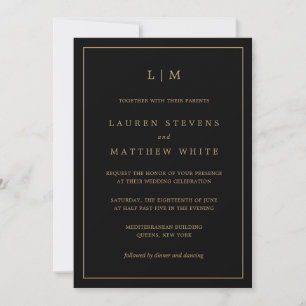 Invitation Monogramme noir et or simple Mariage élégant