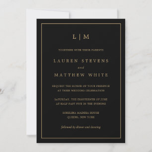 Invitation Monogramme noir et or simple Mariage élégant