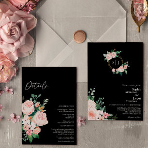 Invitation Monogramme noir flou tout en un Mariage