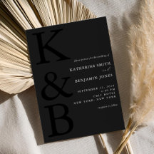 Monogramme noir mat moderne Mariage minimaliste