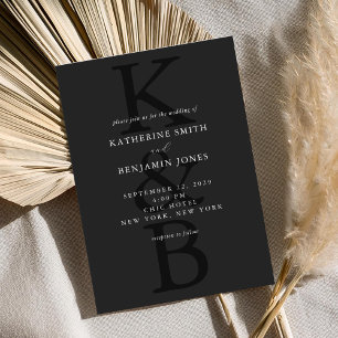Invitation Monogramme noir mat moderne Mariage minimaliste