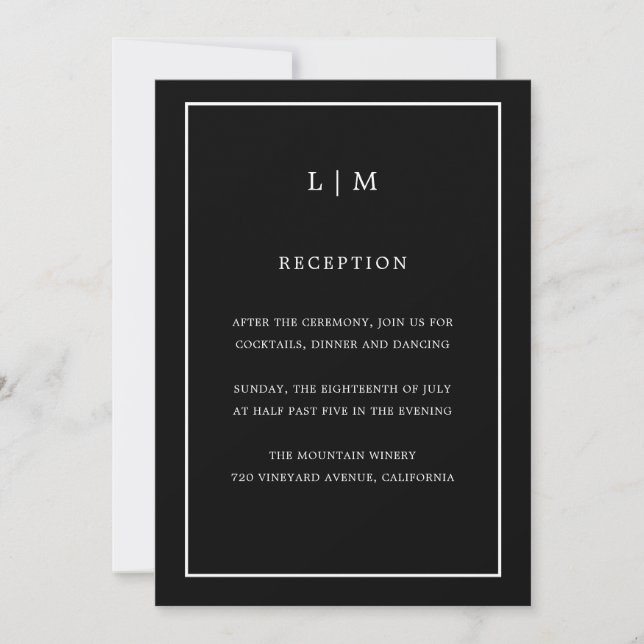 Invitation Monogramme noir minimal Mariage simple et élégant (Devant)