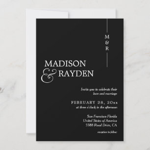 Invitation Monogramme noir moderne Photo QR Code Mariage