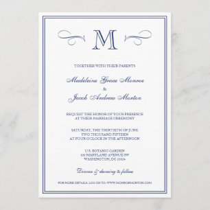 Invitation Monogramme officiel  Mariage bleu foncé