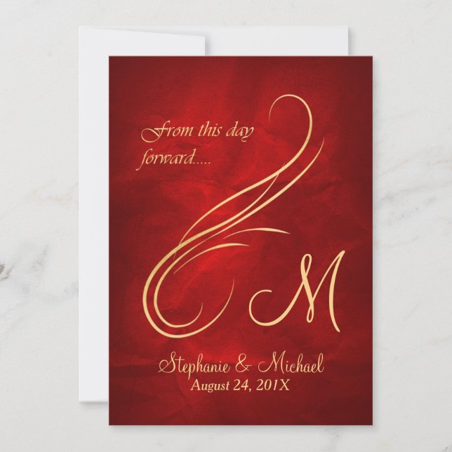 Invitation Monogramme or brillant Mariage rouge (Devant)