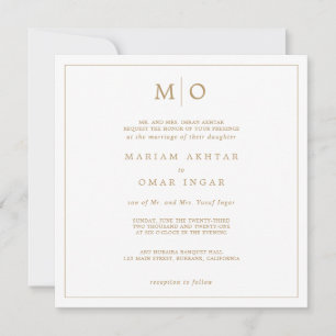 Invitation Monogramme Or Écriture Élégante