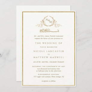 Invitation Monogramme or et ivoire Mariage arabe