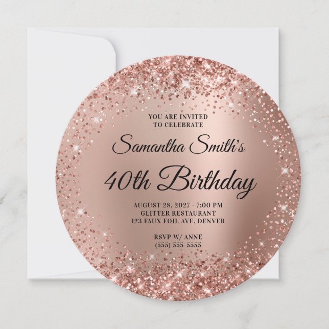 Invitation Monogramme or Ombre Rose de la Glitterie 40e anniv (Devant)