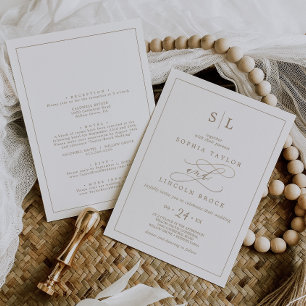 Invitation Monogramme or romantique Mariage double face