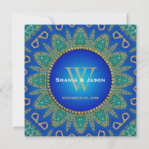 Invitation Monogramme Or Soleil Égyptien Turquoise Et Or