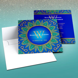 Invitation Monogramme Or Soleil Égyptien Turquoise Et Or