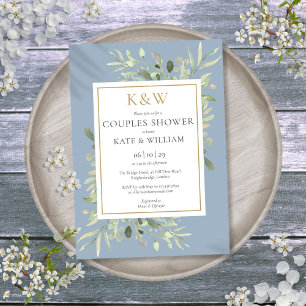 Invitation Monogramme Or Vert Dusty Blue Couples Douche