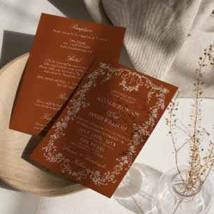 Invitation Monogramme Orange Brûlé Floral Tout En Un Mariage