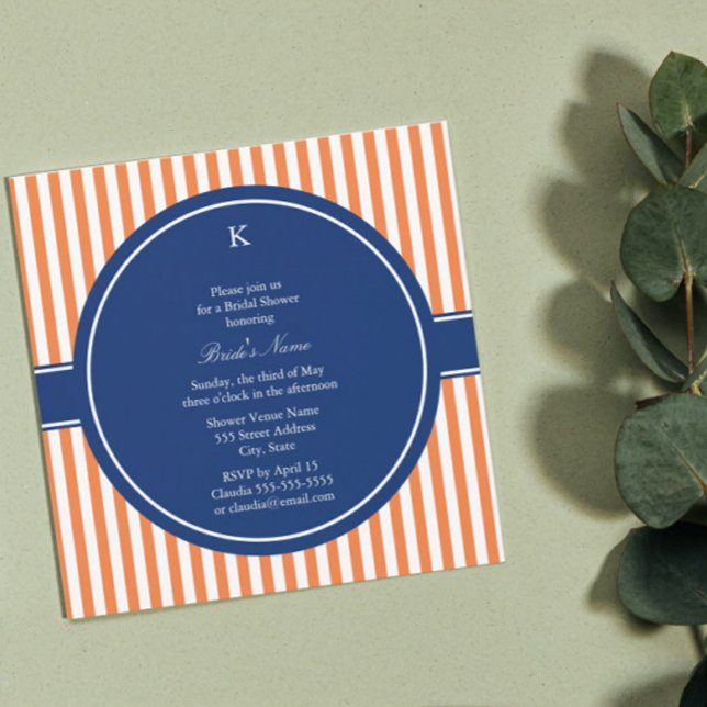 Invitation Monogramme Orange et Blancs avec Royal Blue (Créateur téléchargé)