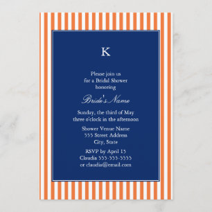 Invitation Monogramme Orange et Blancs avec Royal Blue