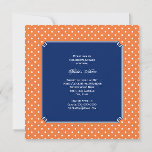 Invitation Monogramme Orange, Pointe blanche Polka avec Bleu