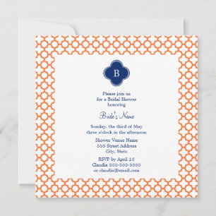 Invitation Monogramme Orange, Royal Blue Quatrefoil Bridal