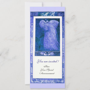 Invitation MONOGRAMME PAON AMOUR MARIAGE ,bleu blanc