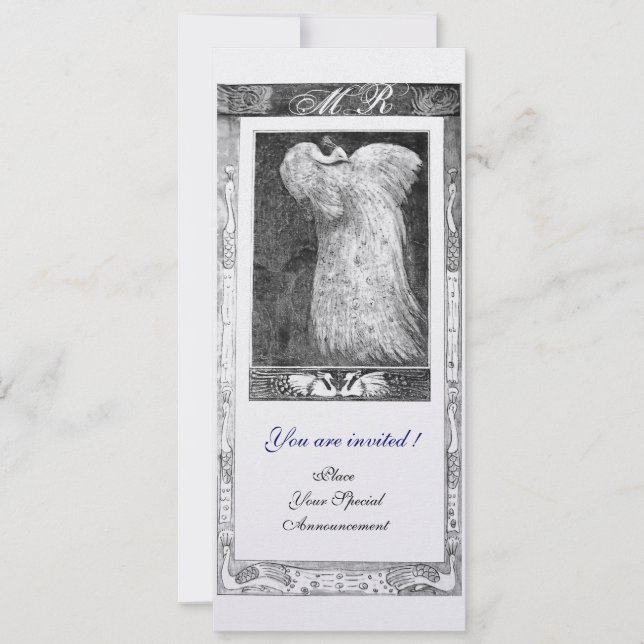Invitation MONOGRAMME PAON AMOUR MARIAGE , noir blanc (Devant)