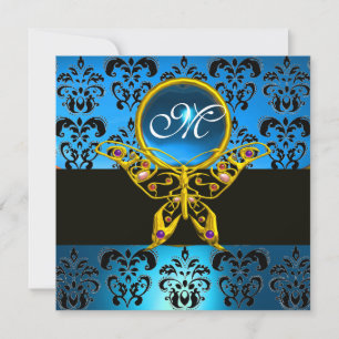 Invitation MONOGRAMME PAPILLON HYPER, damas bleu saphir