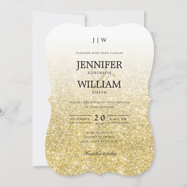 Invitation Monogramme Parties scintillant or de mariage simpl (Devant)