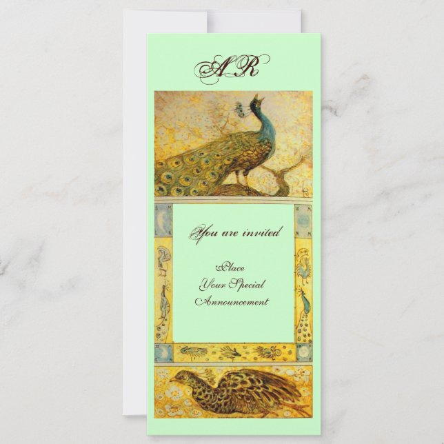 Invitation MONOGRAMME PERROQUETS AMOUR MARIAGE ,marron vert j (Devant)