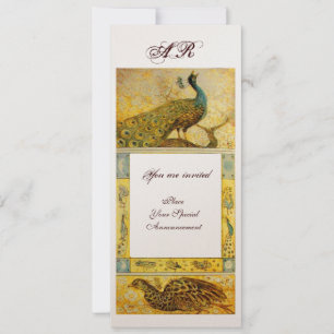 Invitation MONOGRAMME PERRUCHES AMOUR MARIAGE ,marron or jaun