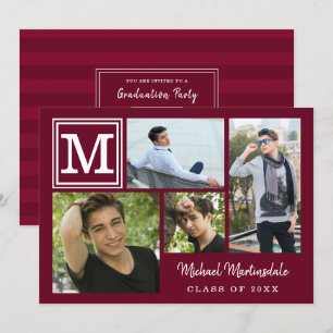 Invitation Monogramme photo Collage Burgundy Maroon