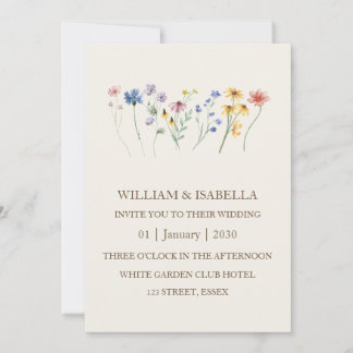 Invitation Monogramme photo de fleur sauvage pastel beige