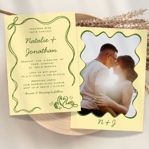 Invitation Monogramme Photo Doodle Fantaisiste Jaune Mariage