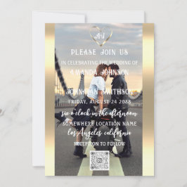 Invitation Monogramme photo personnalisée QR Code Gold Grey